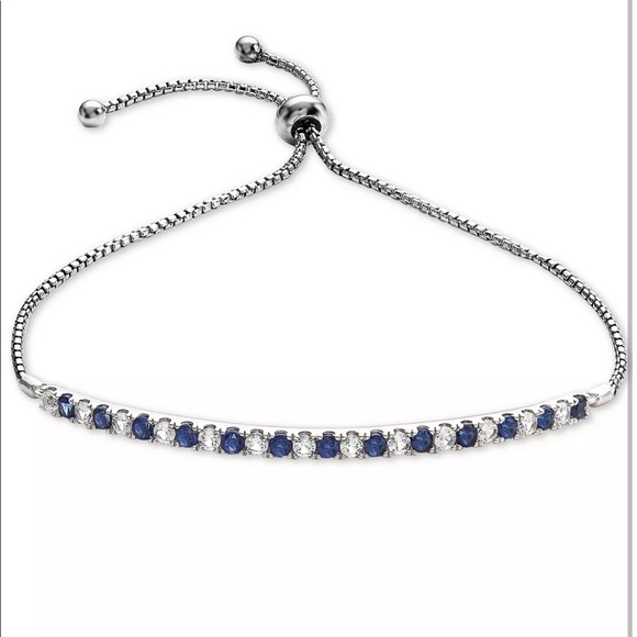NWT Lab-Created Blue & White Sapphire Bolo Bracelet in Sterling Silver - Picture 1 of 5